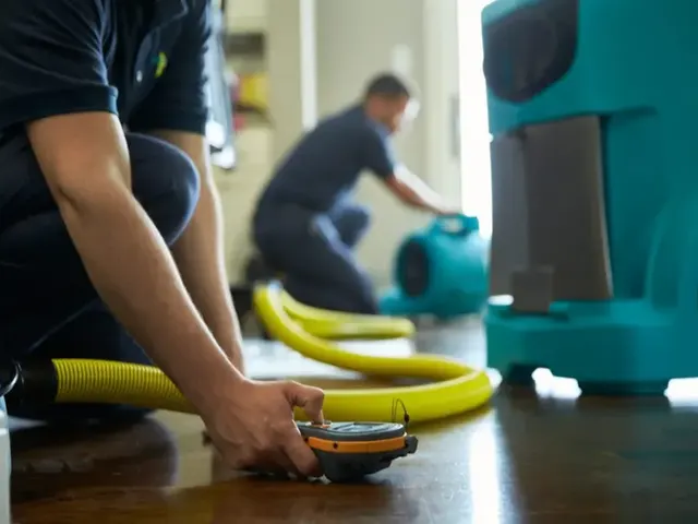 Technician using extraction equipment during a water damage cleanup in Monroe, NC