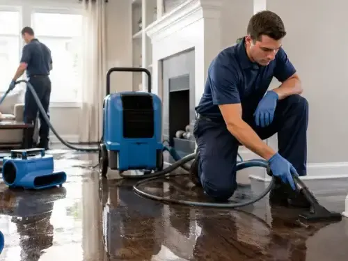 Extraction wand pulling standing water off a flooded floor in Monroe, NC